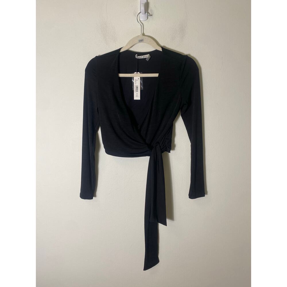 Alice + Olivia Black Wrap Crop Sweater